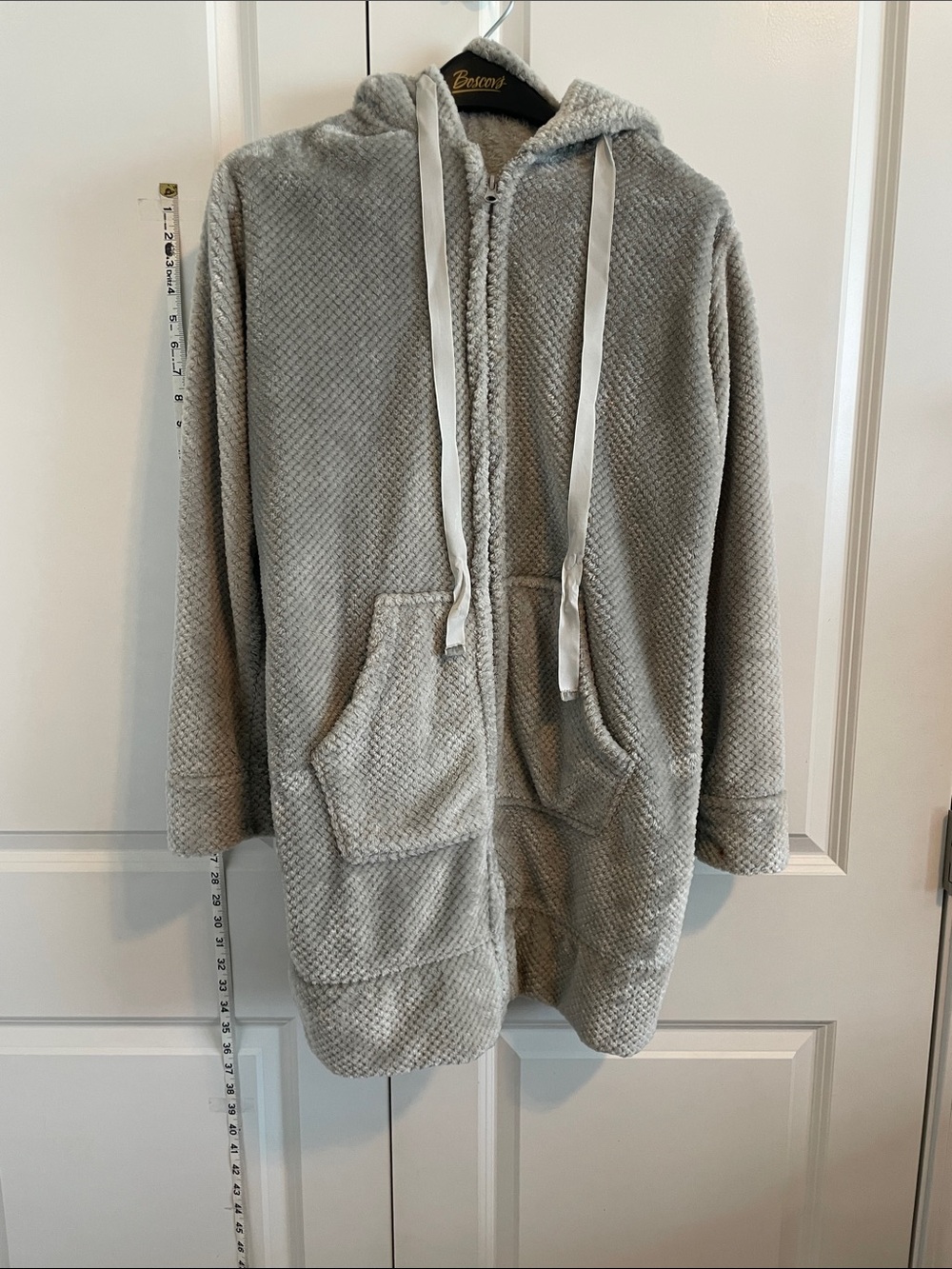 Plush Quilted Zip-Up Hoodie with Satin Drawstrings - Light Gray